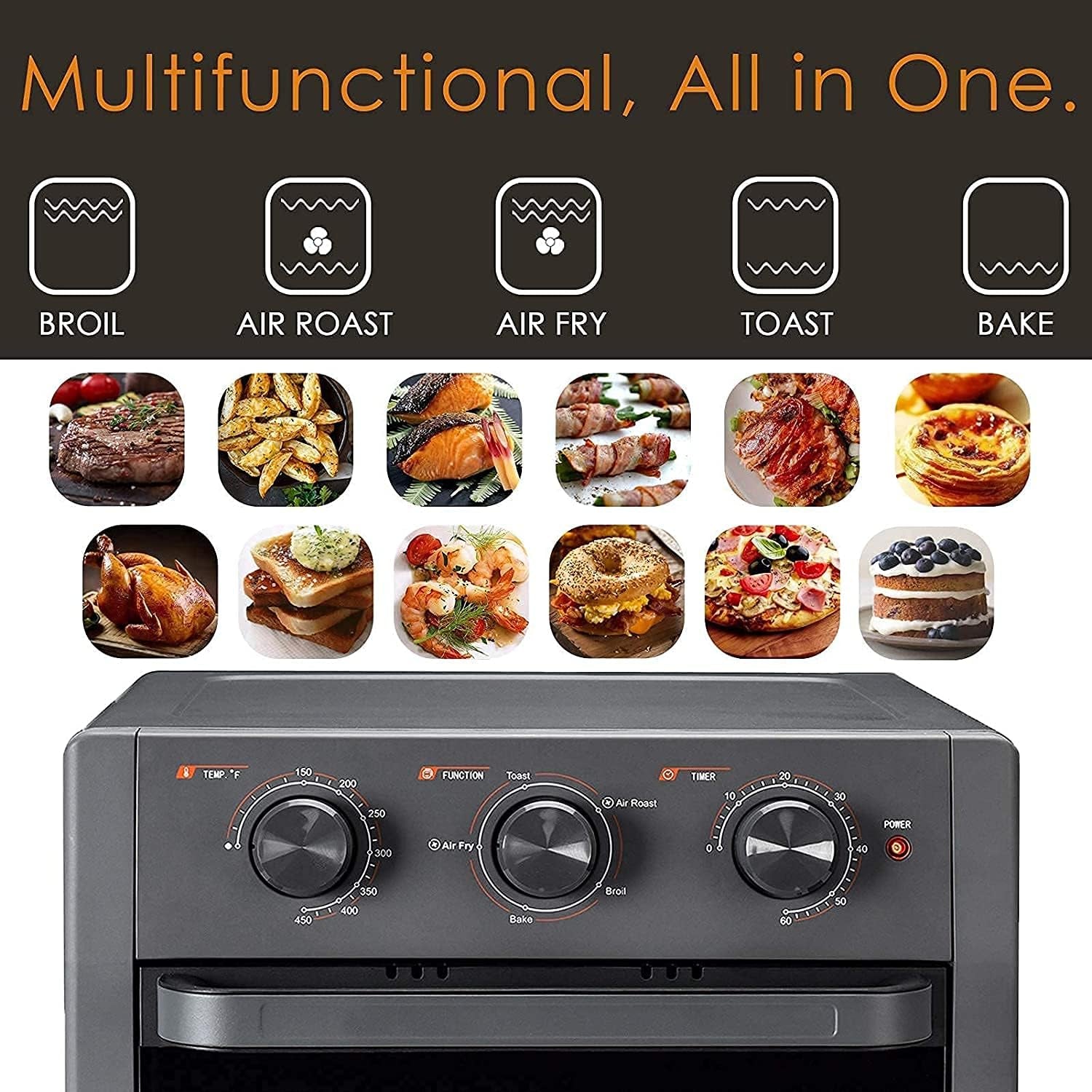 Air Fryer Oven,  Air Fryer Toaster Oven Combo, Convection Oven Countertop, 5 in 1 Multi-Functional Air Fry, Roast, Toast, Broil & Bake with Accessories & E-Recipes, UL Certified