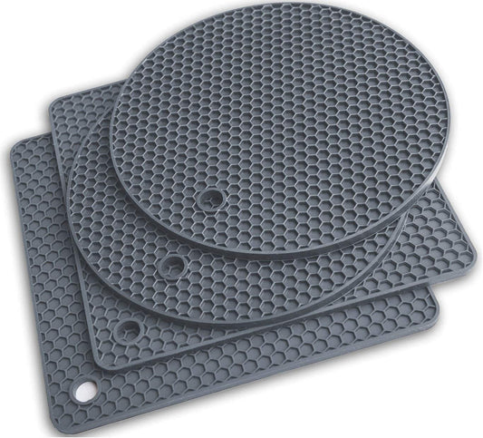 Silicone Trivet for Hot Dishes. Silicone Pot Holders Are Heat Resistant Mats for Countertop up to 440°F, Multipurpose - Non Slip Jar Opener Hot Disher Spoon Rest Food Grade & BPA Free (Gray)