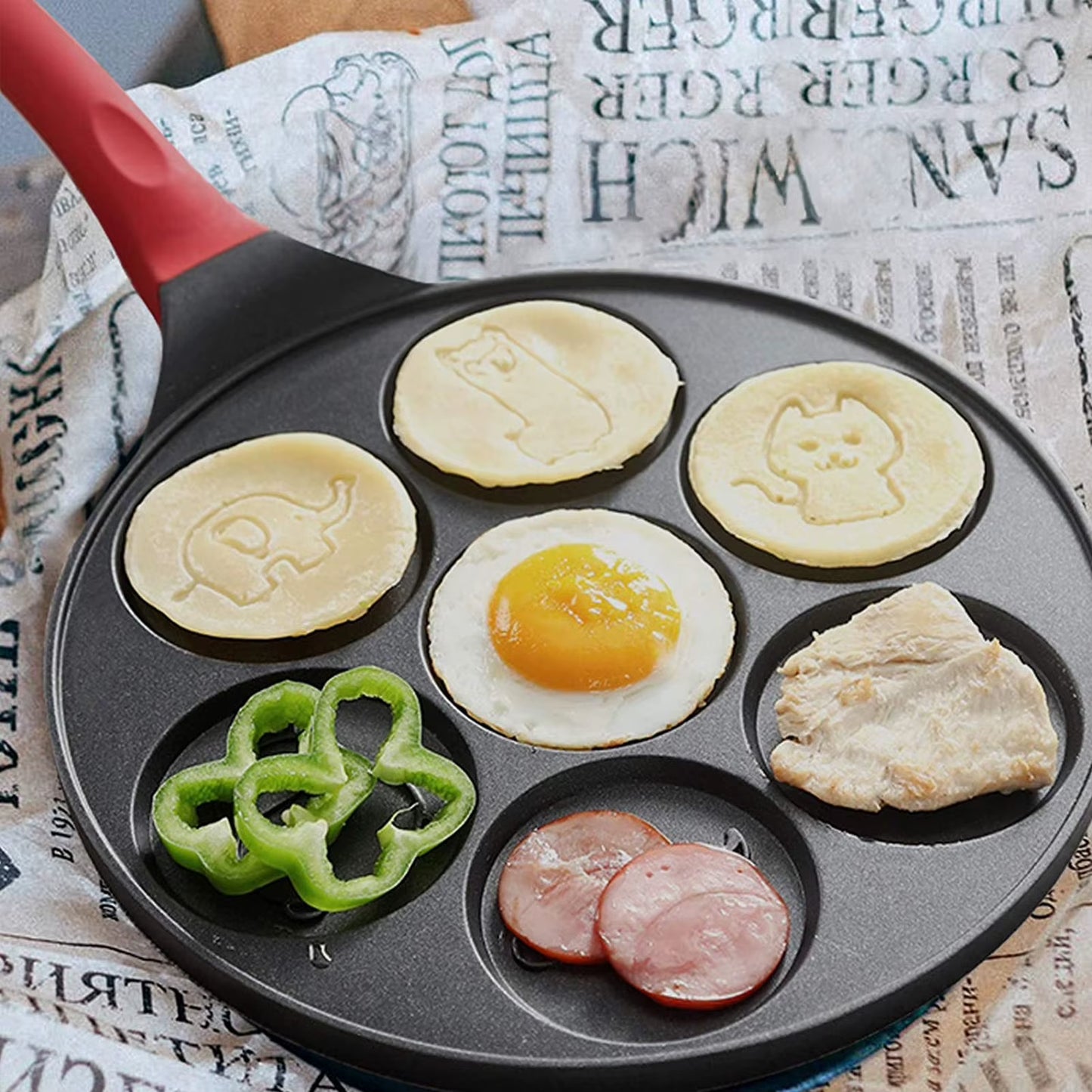 7-Hole Frying Pot Animal Pattern Omelet Pan Non-Stick Egg Pancake Steak Pan Cooking Egg Ham Pans Children Fun Breakfast Maker