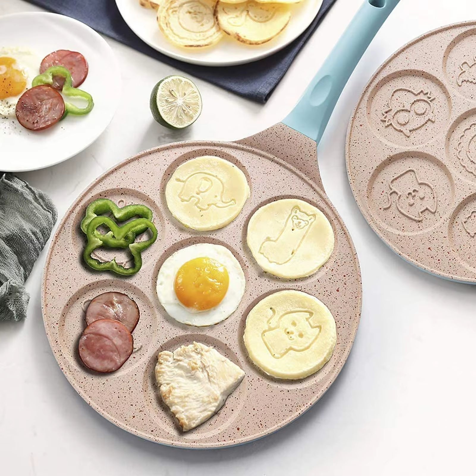 7-Hole Frying Pot Animal Pattern Omelet Pan Non-Stick Egg Pancake Steak Pan Cooking Egg Ham Pans Children Fun Breakfast Maker