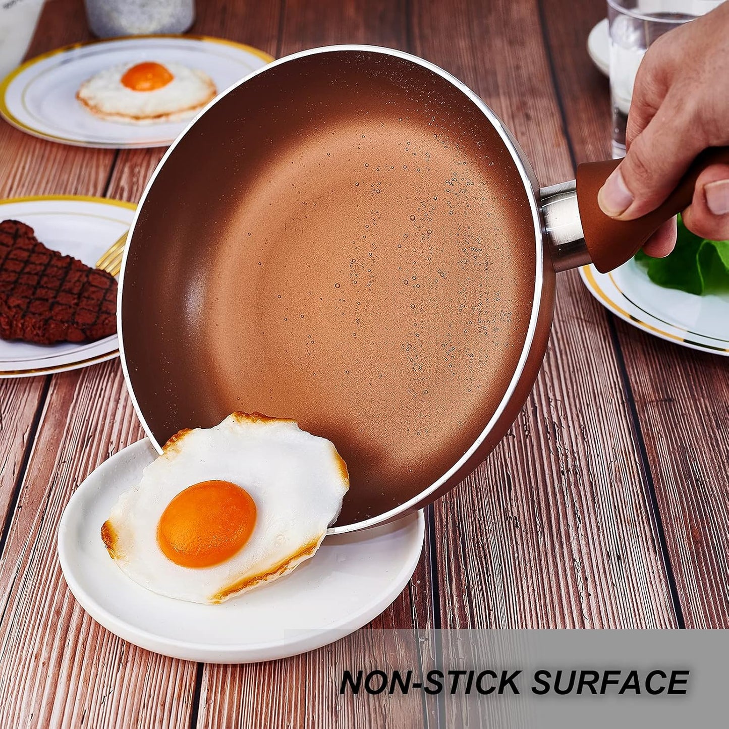 Ceramic Nonstick Soup Pot/Milk Pot/Frying Pans Set -Copper