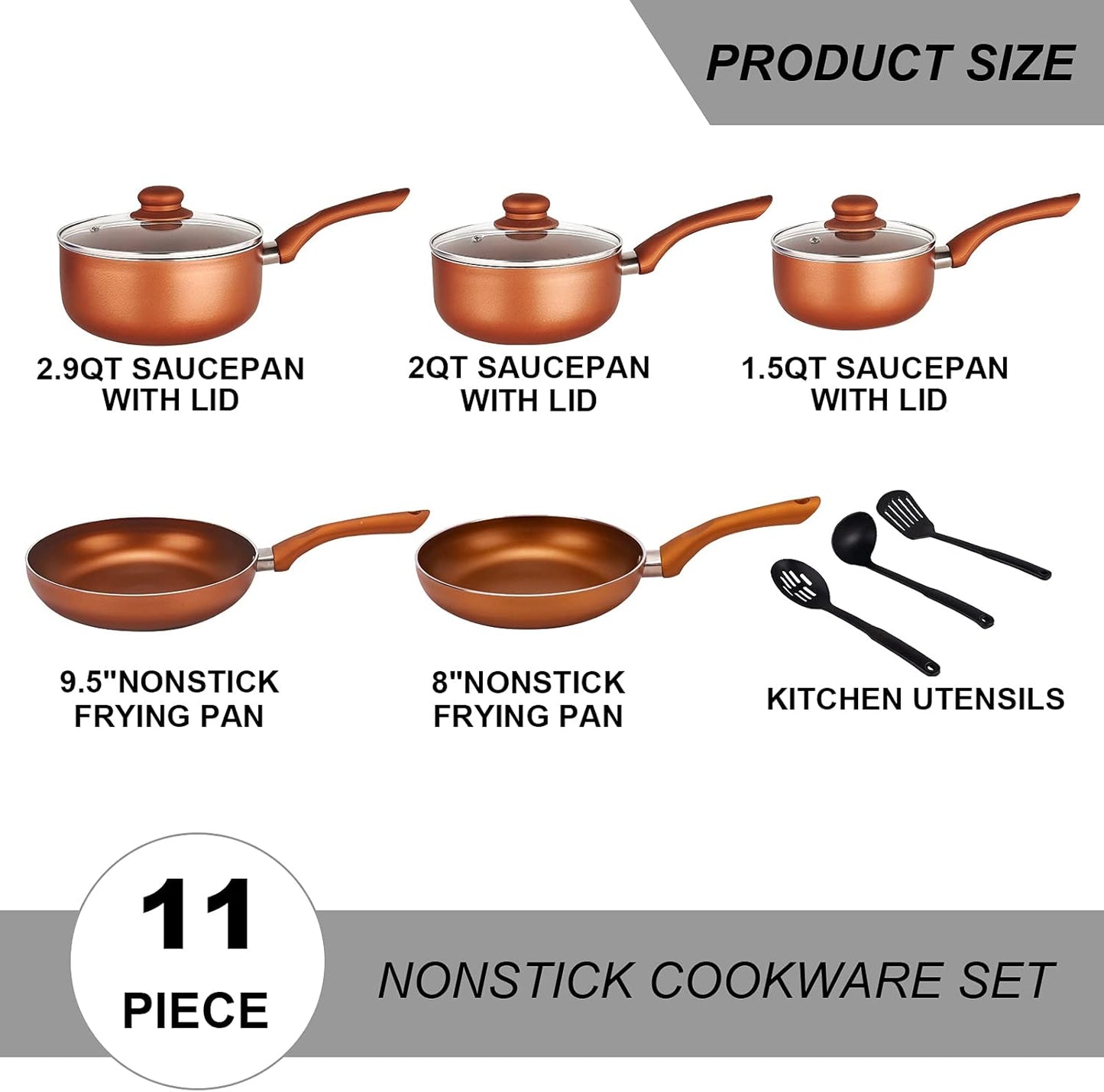 Ceramic Nonstick Soup Pot/Milk Pot/Frying Pans Set -Copper