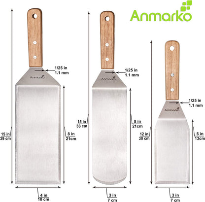 Stainless Steel Metal Spatula Set - Teppaniyaki Spatulas - Griddle Scraper Flat Spatula Pancake Flipper Hamburger Turner - Metal Utensil Great for BBQ Grill Flat Top Cast Iron Griddle Accessories