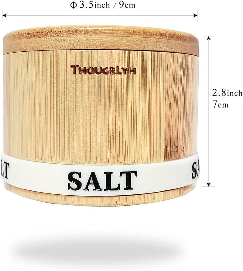 Salt Box Bamboo Salt Container with Swivel Lid with Magnetic to Easily Open and Seal Spice Cellar for Storing Salt Pepper Sugar Herbs Small Spice 8OZ Capacity