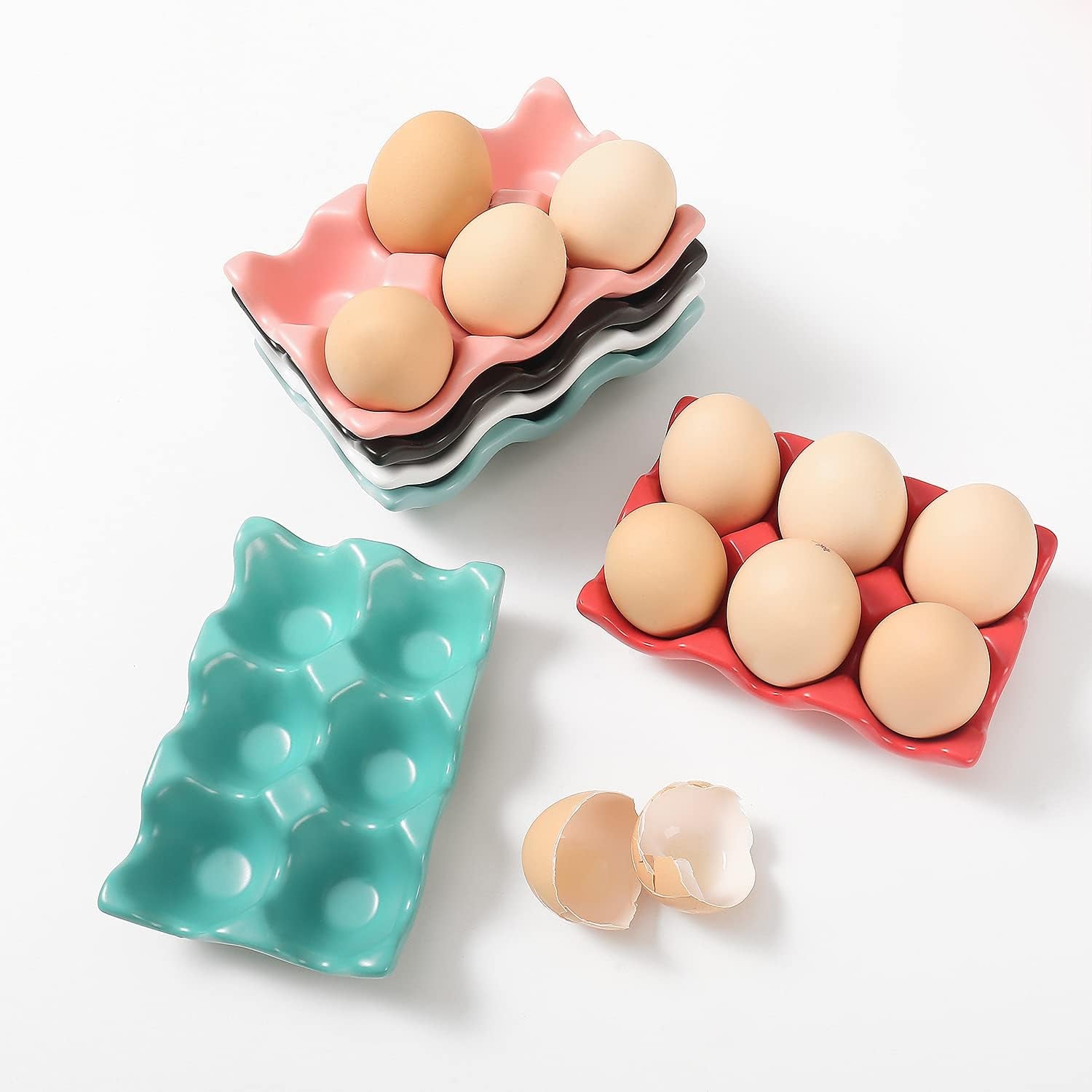 6 Cups Egg Tray Serveware, Eggs Dispenser, Egg Holder Set Kitchen Restaurant Fridge Storage Decorative Accessory (Blue)