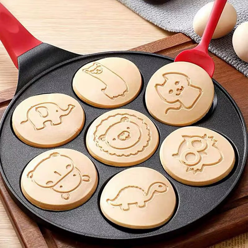 7-Hole Frying Pot Animal Pattern Omelet Pan Non-Stick Egg Pancake Steak Pan Cooking Egg Ham Pans Children Fun Breakfast Maker